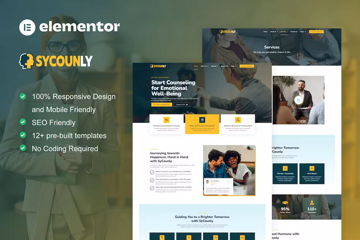 Sycounly – Psychology & Counseling Services Elementor Pro Template Kit