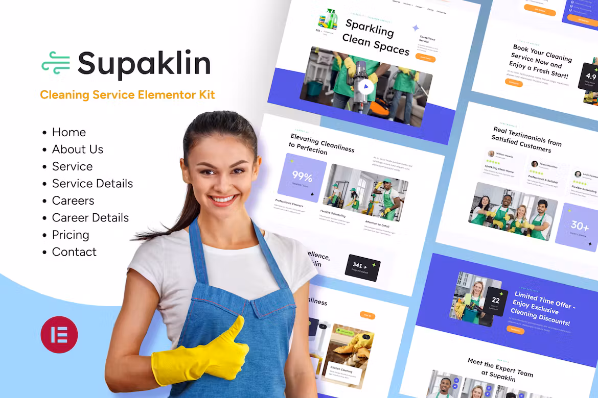 Supklin – Cleaning Service Business Elementor Template Kit