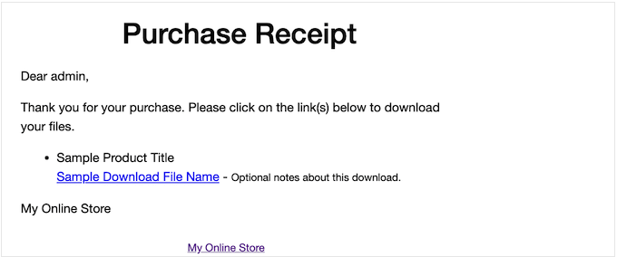 The default Easy Digital Downloads purchase receipt The default Easy Digital Downloads purchase receipt