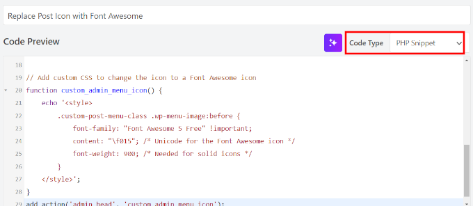 Adding Font Awesome code for a menu item Adding font awesome code for a menu item