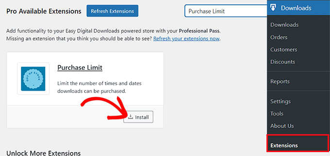 Download and activate the purchase limit extension Download and activate the purchase limit extension