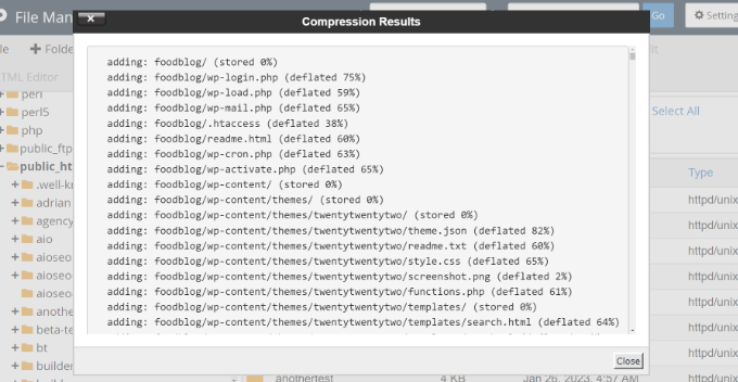 Close the compression results Close the compression results