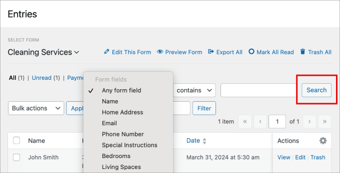 filter form fields in wpform entries filter form fields in wpform entries
