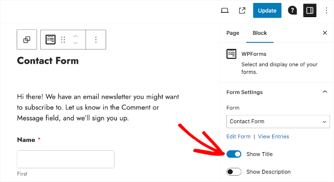 wpblockeditor-contactpages-addblock-wpforms-showtitle Enabling form title