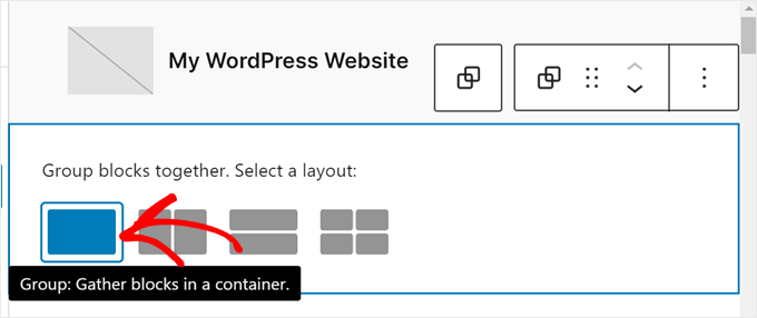 Choosing a group block layout in full site editor Choosing a group block layout in full site editor