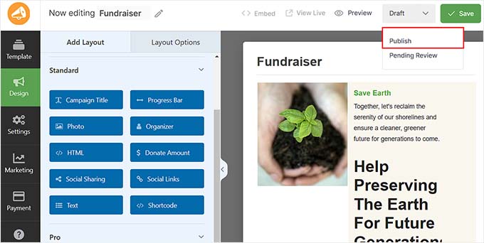 Publish donation form Publish donation form