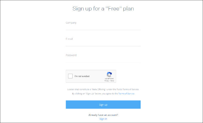 Enter information to create a free loader account Enter information to create a free loader account