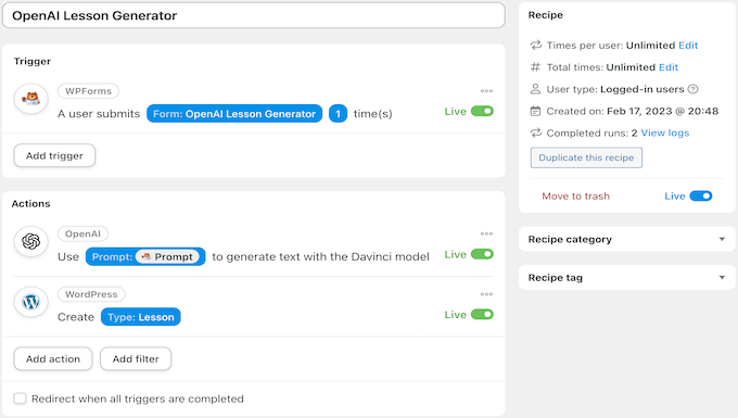 Automator recipe for an OpenAI lesson Automator recipe for an AI-generated lesson