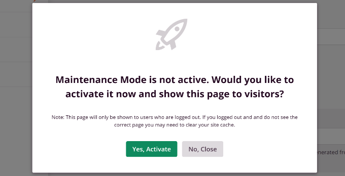 Activate maintenance mode Activate maintenance mode
