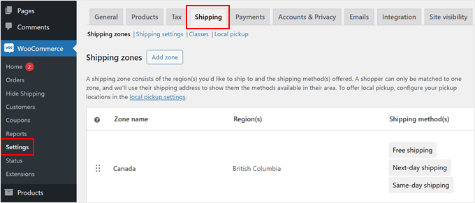 Configuring WooCommerce shipping settings Configuring WooCommerce shipping settings