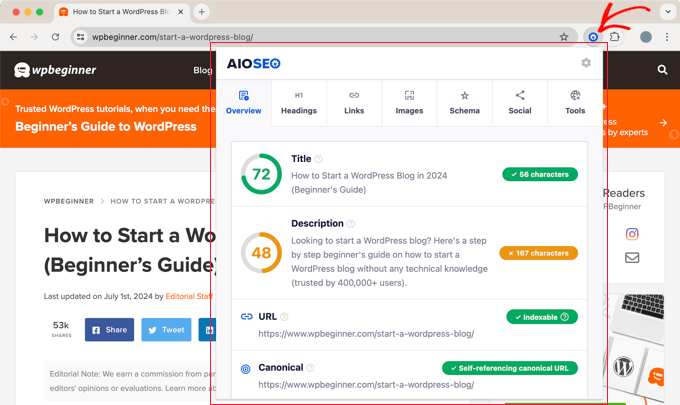 The AIOSEO Chrome Extension The AIOSEO Chrome Extension