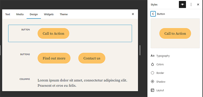 Edit block directly from style book Edit block directly from style book