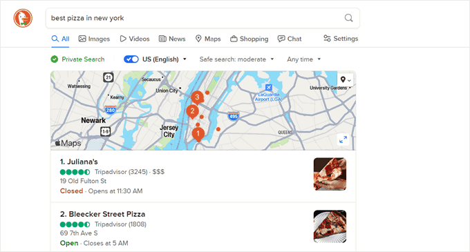 Address-related result example in DuckDuckGo Address-related result example in DuckDuckGo