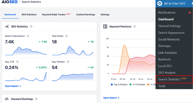 AIOSEO Search Statistics dashboard AIOSEO Search Statistics dashboard