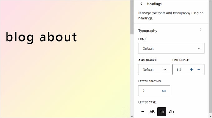 The Headings typography element settings in WordPress Full Site Editor The Headings typography element settings in WordPress Full Site Editor