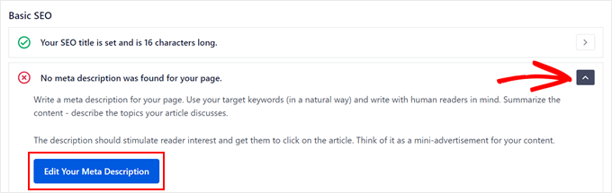 Adding a missing meta description in AIOSEO Adding a missing meta description in AIOSEO