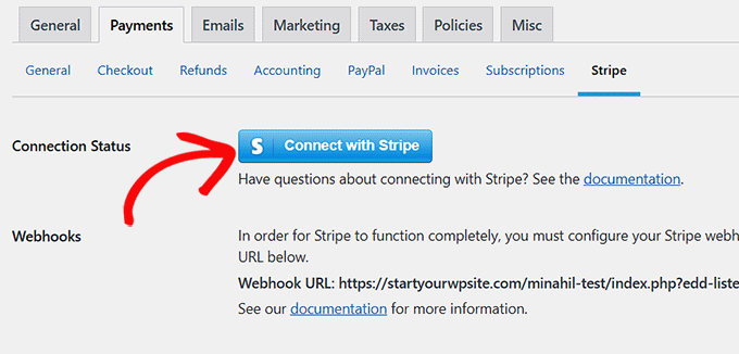 Click Connect With Stripe button Click Connect With Stripe button