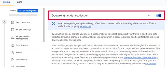 Turn on Google signals data collection Turn on Google signals data collection