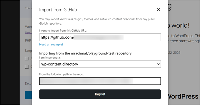 Specifying what files to import from GitHub in WordPress Playground Specifying what files to import from GitHub in WordPress Playground