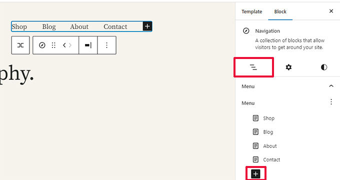 Managing menu items in block panel Managing menu items in block panel