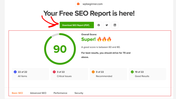 WPBeginner's Website SEO Analyzer Results WPBeginner's Website SEO Analyzer