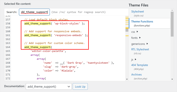 The add theme support function in functions.php The add theme support function in functions.php