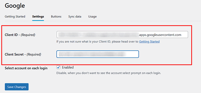 Add client ID and Client Secret