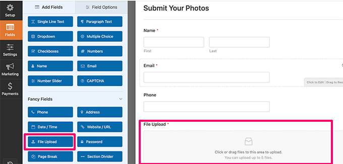 File upload form editing File upload form editing