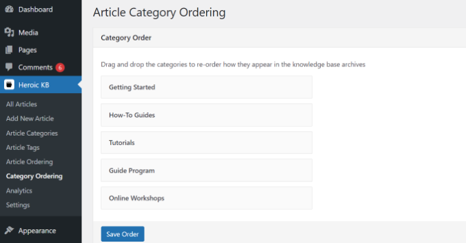 Change category ordering Change category ordering