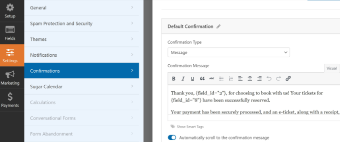 Edit booking form confirmation settings Edit booking form confirmation settings