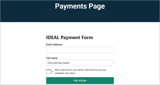 iDEAL payment page preview iDEAL payment page preview