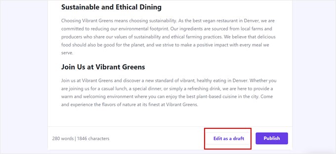 Editing the AI-generated content as a draft in Hostinger WordPress AI Assistant Editing the AI-generated content as a draft in Hostinger WordPress AI Assistant