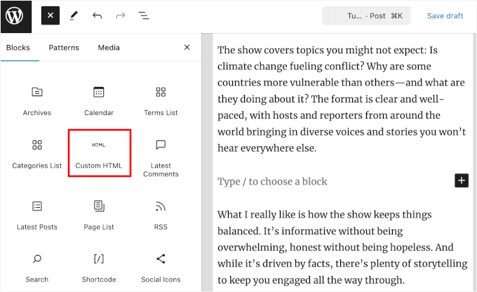Custom HTML block Custom HTML block