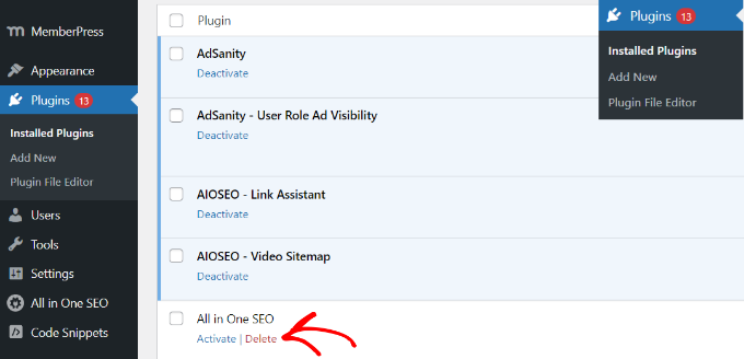 Delete inactive plugins Delete inactive plugins