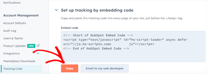Copying HubSpot tracking code Copying HubSpot tracking code