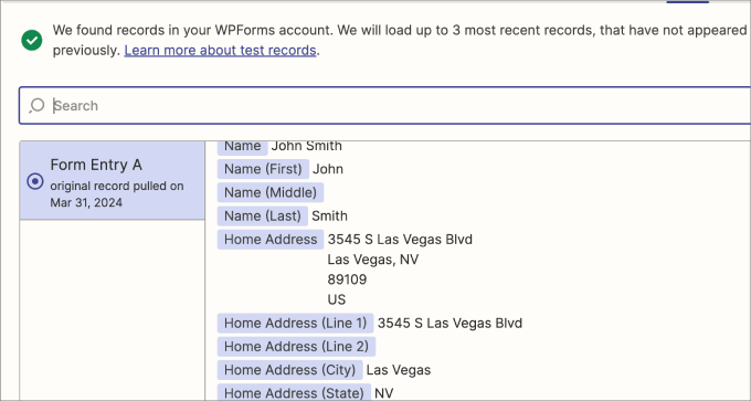 form entries test form entries test