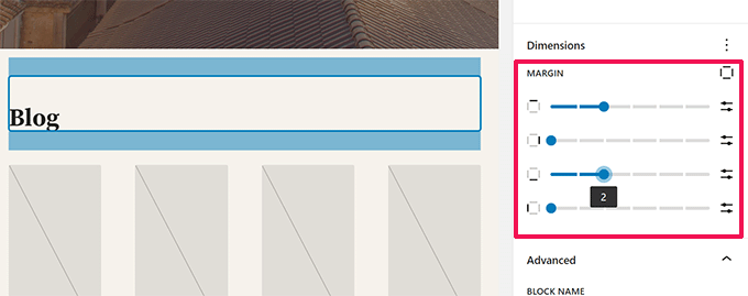 Margins in site editor Margins in site editor