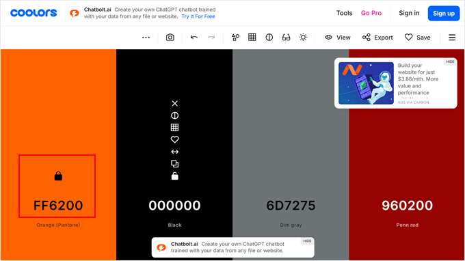Locking certain colors in Coolors Locking certain colors in Coolors