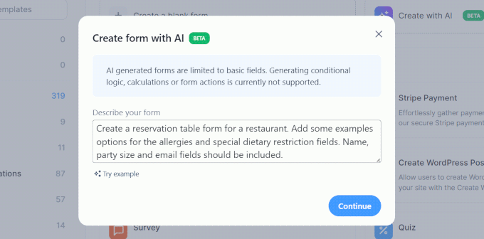 Creating a form using AI Creating a form using AI