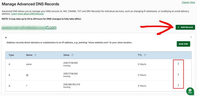 Add domain record Add domain record