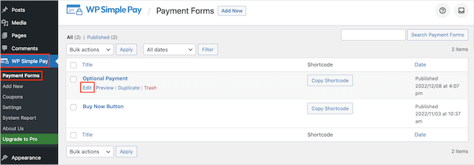 Editing WP Simple Pay form Editing WP Simple Pay form