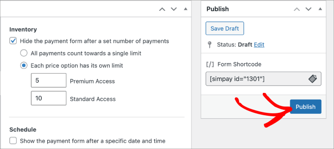 publish payment form publish payment form