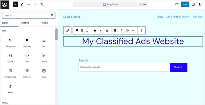 Edit ads site in the full site editor Edit ads site in the full site editor