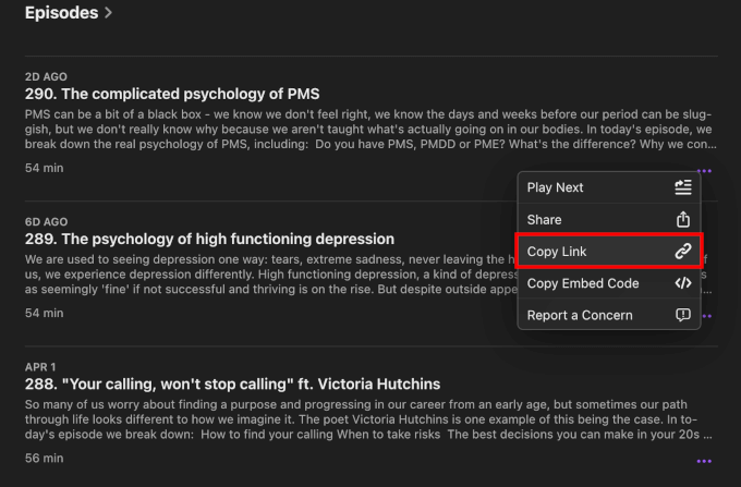 Copy Link to an episode Copy Link to an episode