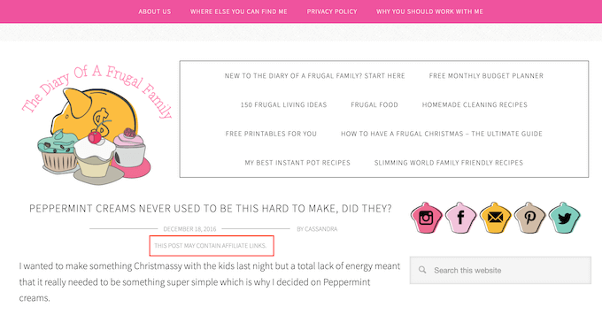 An example affiliate disclaimer on a blog An example affiliate disclaimer on a blog