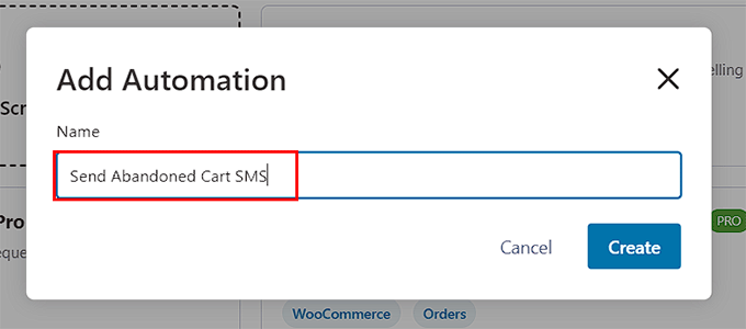 Add SMS automation name Add SMS automation name
