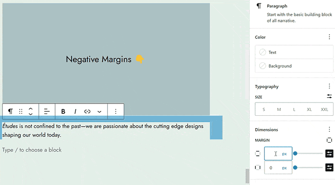 Negative margins support Negative margins support
