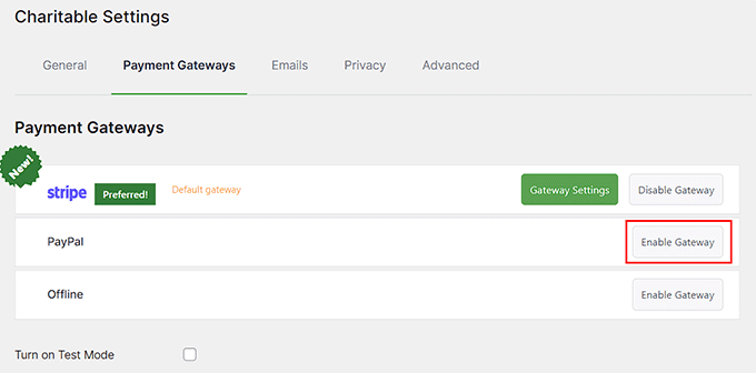 Click the Enable Gateway button Click the Enable Gateway button