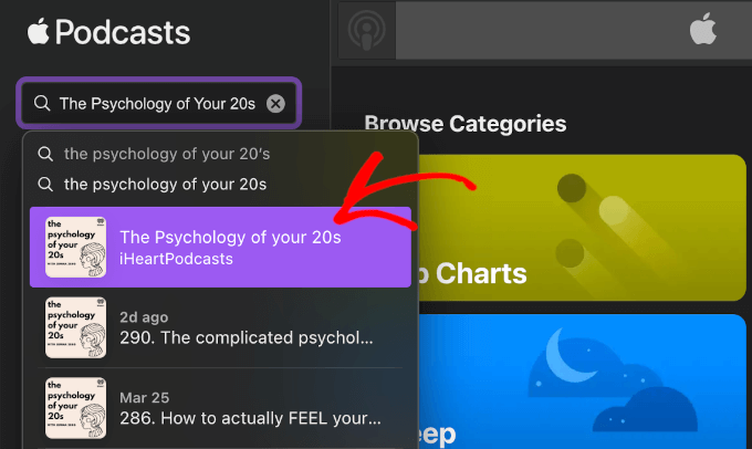 Searching for an Apple Podcasts show Searching for an Apple Podcasts show