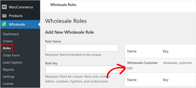 Editing the wholesale customer role Editing the wholesale customer role
